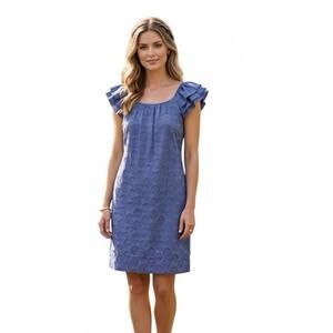 Rabbit Rabbit Rabbit Periwinkle Blue Polkadot Textured Ruffle Sleeve Dress Sz 16